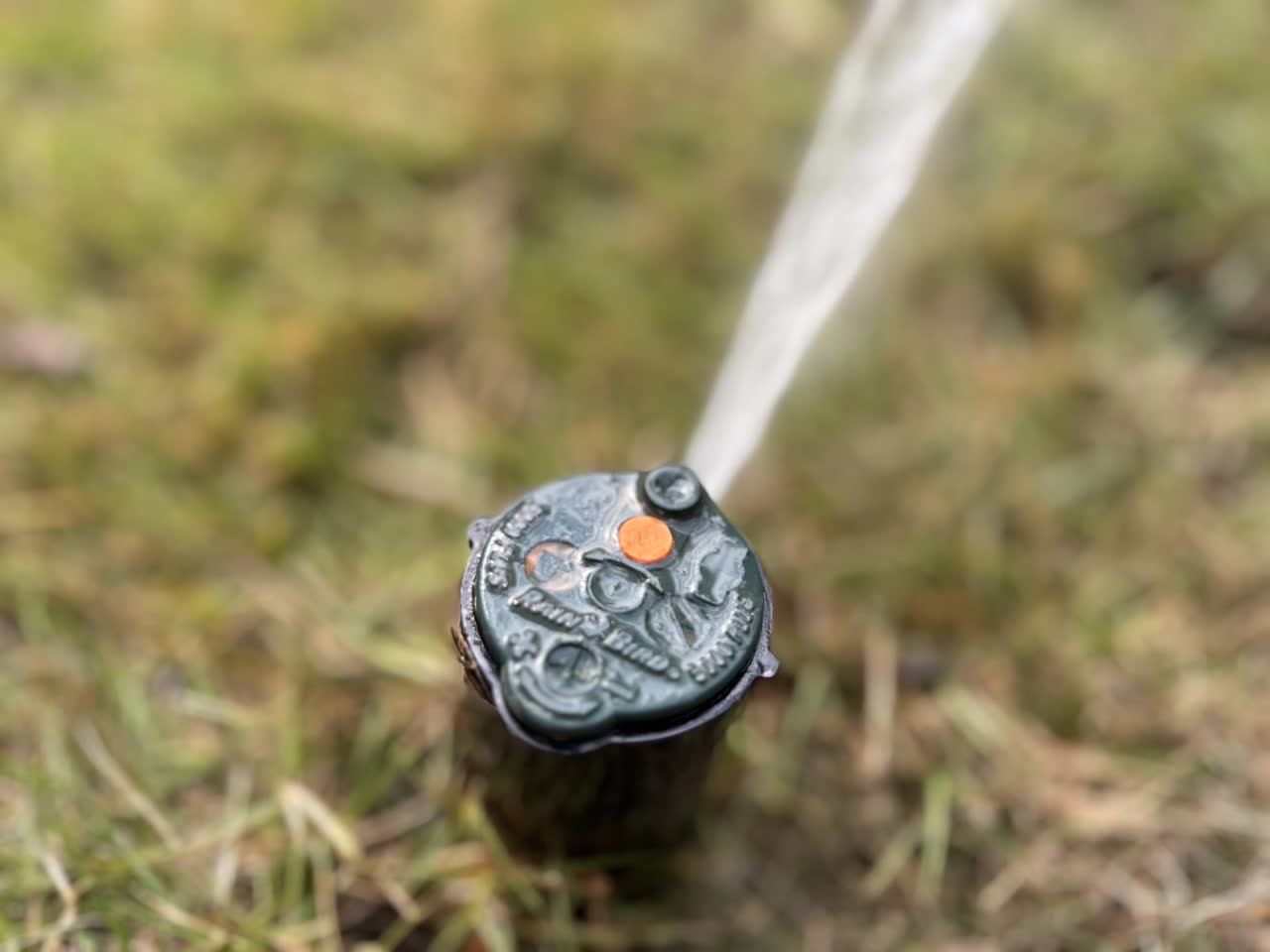 Sprinkler watering a green lawn